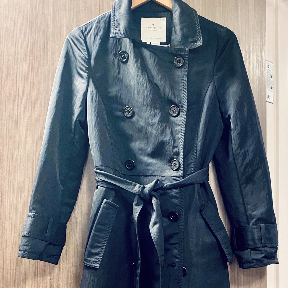 Kate Spade black trench coat. Perfect condition.  Clean.  Serial number.